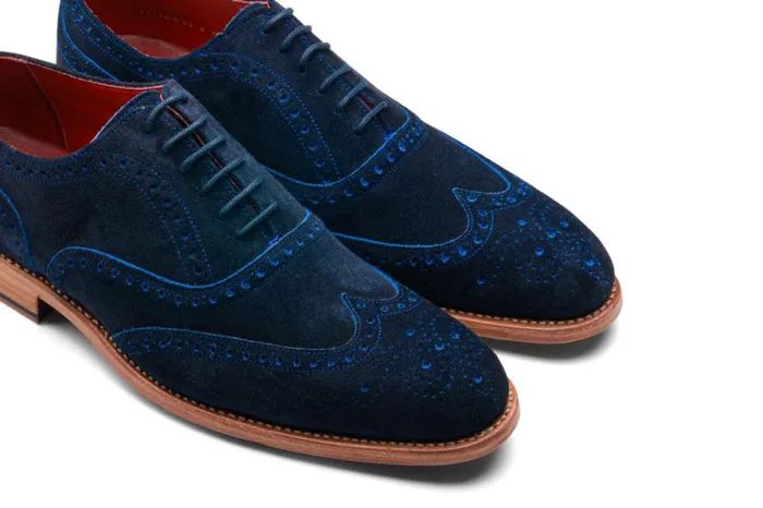 Brando 2 8211 Navy Suede Blue Punch Mens Barker Shoes Brogues