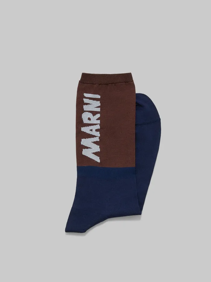 Brown And Blue Socks With Marni Logo Men Marni Socks