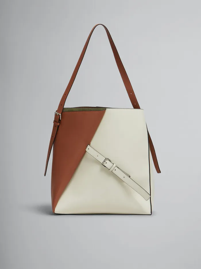 Brown And White Leather Reverse Hobo Bag Women Marni Shoulder Bags