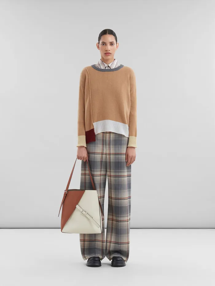 Brown And White Leather Reverse Hobo Bag Women Marni Shoulder Bags