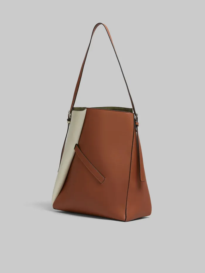 Brown And White Leather Reverse Hobo Bag Women Marni Shoulder Bags