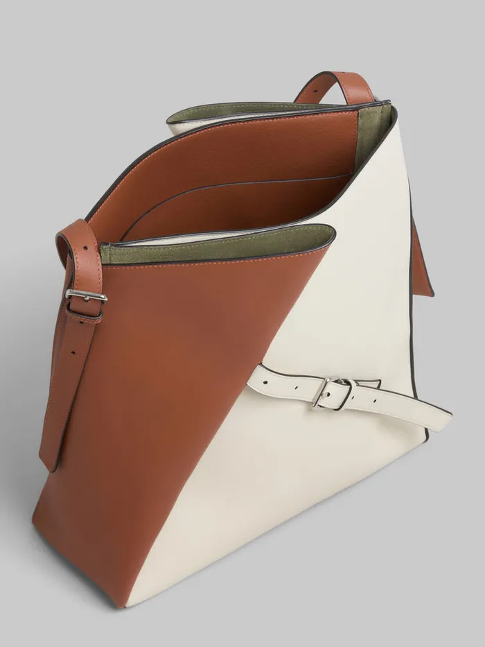 Brown And White Leather Reverse Hobo Bag Women Marni Shoulder Bags
