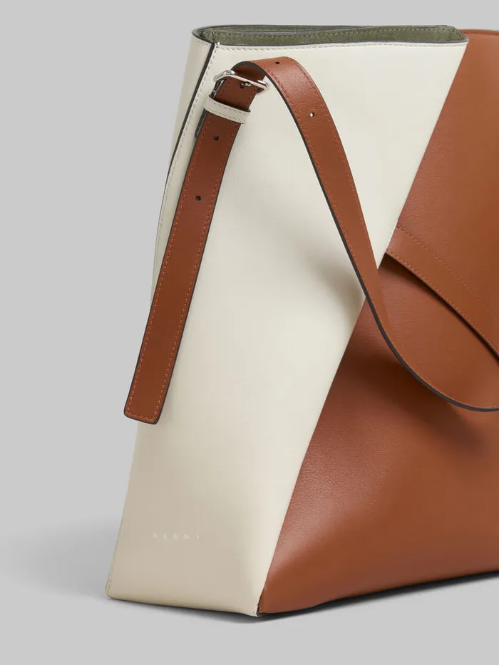 Brown And White Leather Reverse Hobo Bag Women Marni Shoulder Bags