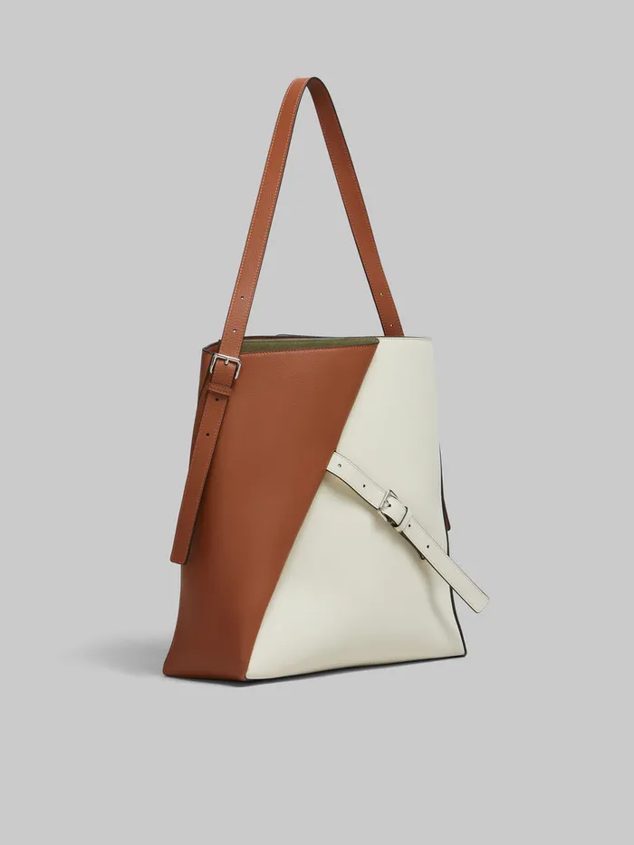 Brown And White Leather Reverse Hobo Bag Women Marni Shoulder Bags