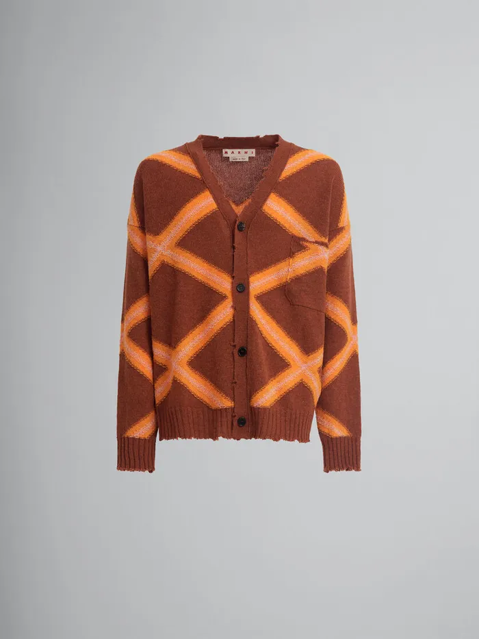 Brown Broken Wool Cardigan With Argyle Motif Men Marni Knitwear