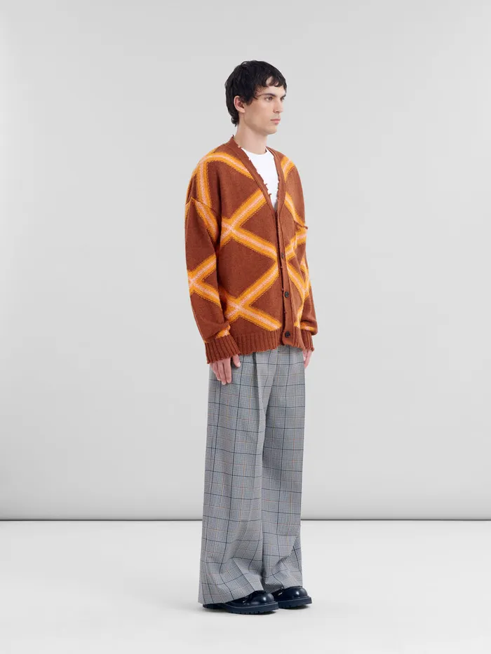 Brown Broken Wool Cardigan With Argyle Motif Men Marni Knitwear