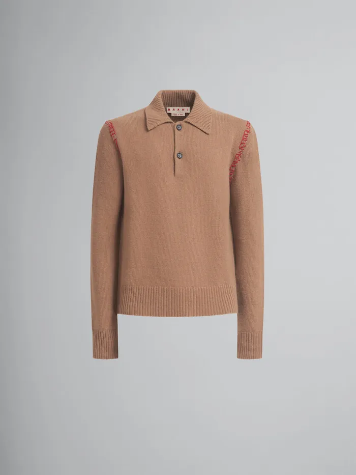 Brown Knitted Polo Jumper With Marni Mending Men Marni Knitwear