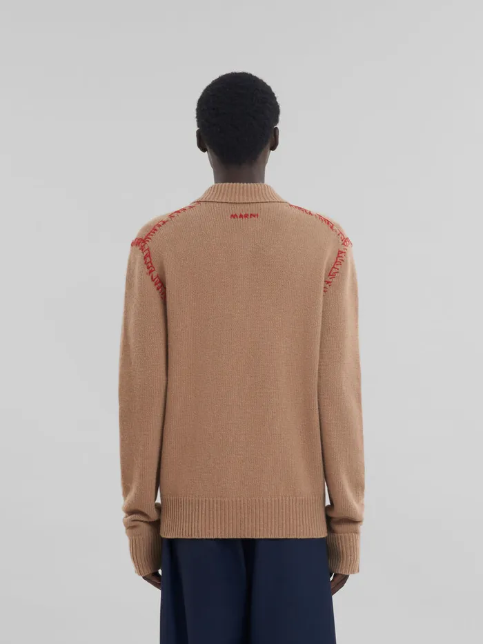 Brown Knitted Polo Jumper With Marni Mending Men Marni Knitwear