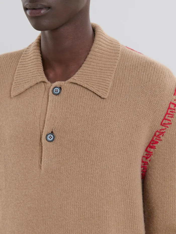 Brown Knitted Polo Jumper With Marni Mending Men Marni Knitwear