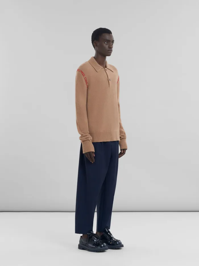Brown Knitted Polo Jumper With Marni Mending Men Marni Knitwear