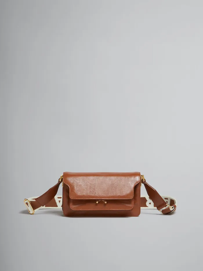 Brown Leather EW Soft Trunk Bag With Logo Strap Women Marni Shoulder Bags
