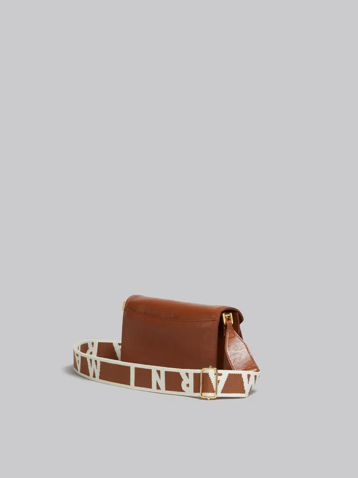 Brown Leather EW Soft Trunk Bag With Logo Strap Women Marni Shoulder Bags