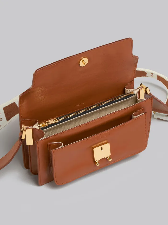 Brown Leather EW Soft Trunk Bag With Logo Strap Women Marni Shoulder Bags