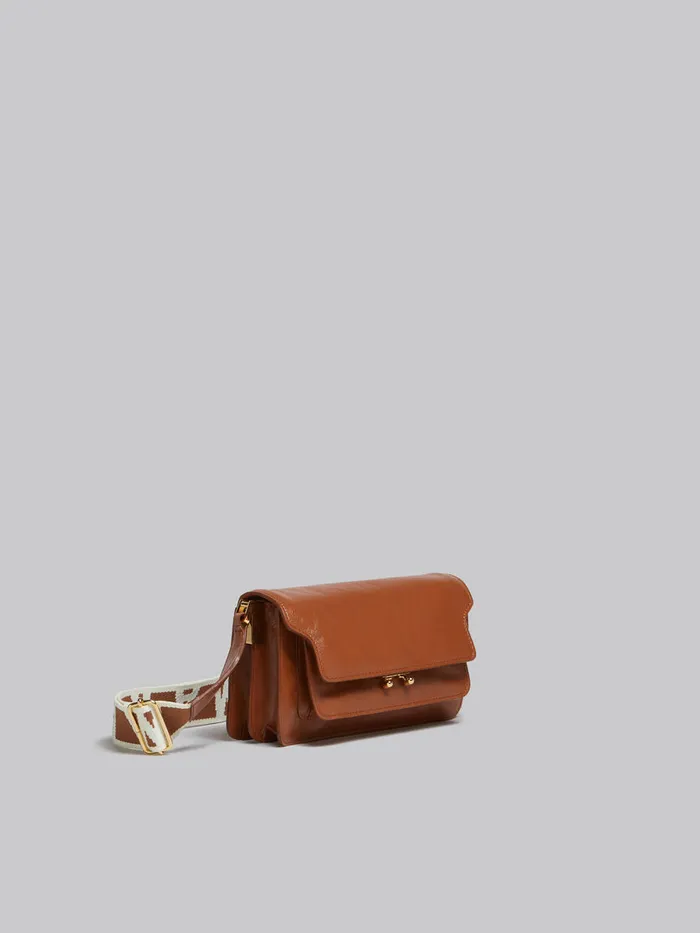 Brown Leather EW Soft Trunk Bag With Logo Strap Women Marni Shoulder Bags