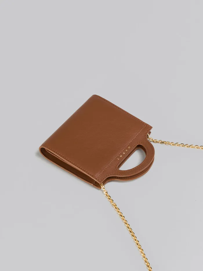 Brown Leather Tropicalia Wallet With Chain Strap Women Marni Wallets and Small Leather Goods