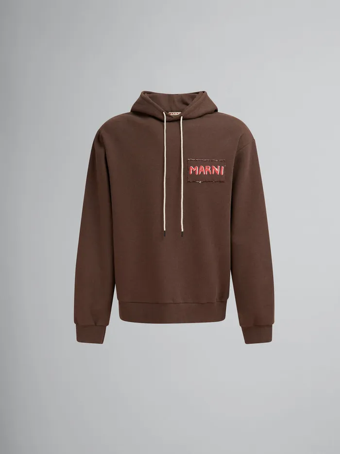 Brown Melange Cotton Hoodie With Marni Patch Men Marni Sweatshirts