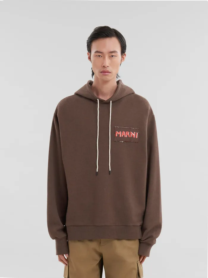 Brown Melange Cotton Hoodie With Marni Patch Men Marni Sweatshirts