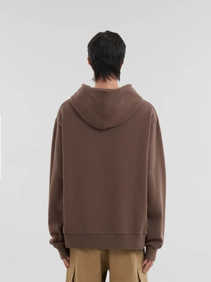 Brown Melange Cotton Hoodie With Marni Patch Men Marni Sweatshirts