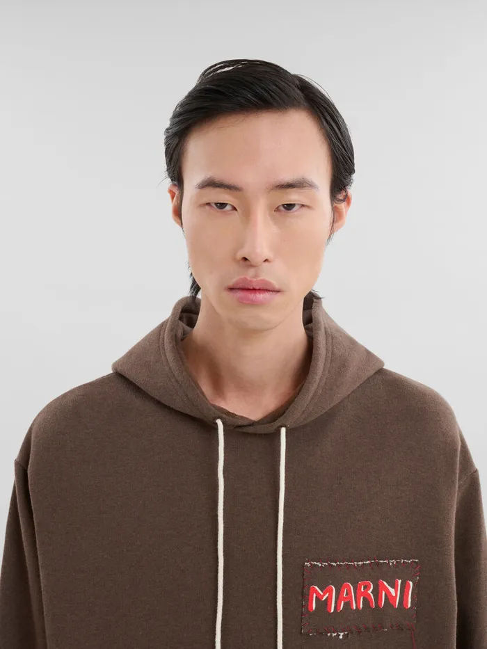Brown Melange Cotton Hoodie With Marni Patch Men Marni Sweatshirts