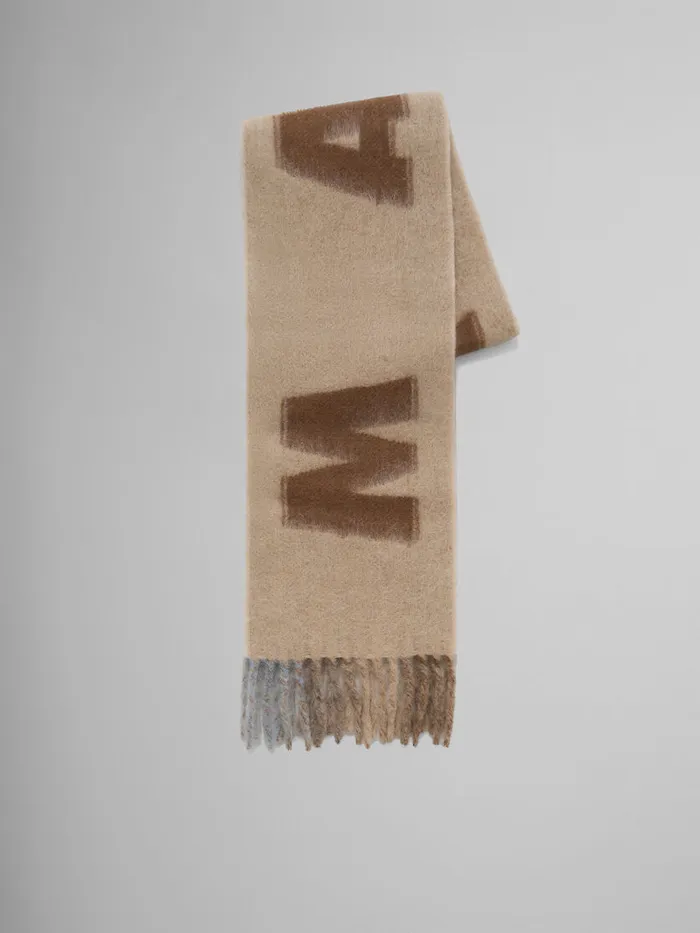 Brown Mohair And Wool Scarf With Maxi Logo Women Marni Scarves