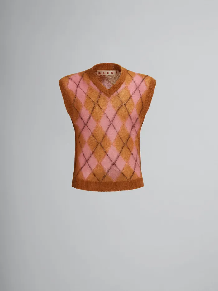 Brown Mohair Argyle Vest With Floating Threads Men Marni Knitwear