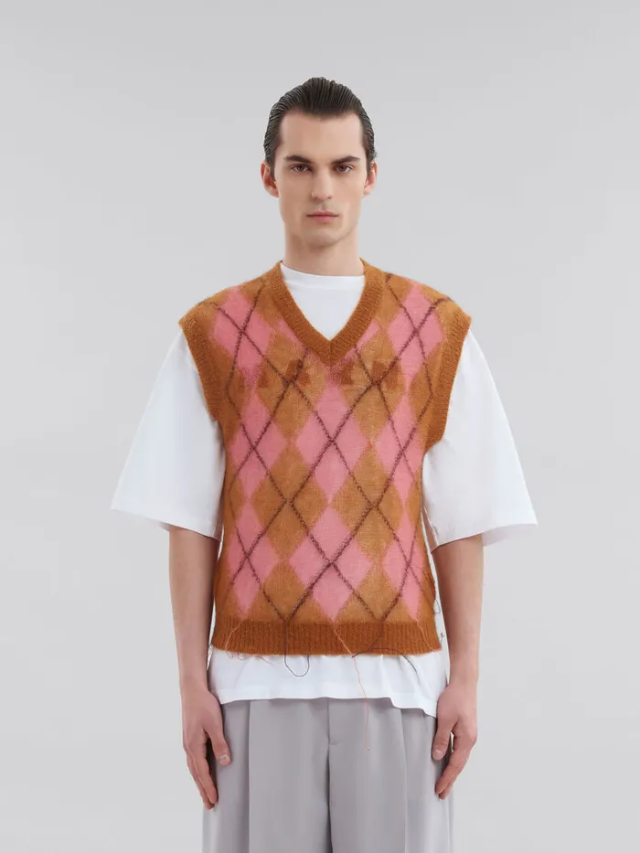 Brown Mohair Argyle Vest With Floating Threads Men Marni Knitwear