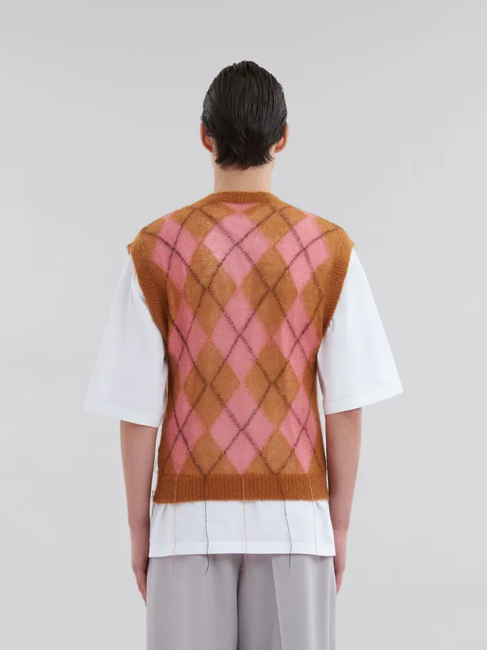 Brown Mohair Argyle Vest With Floating Threads Men Marni Knitwear