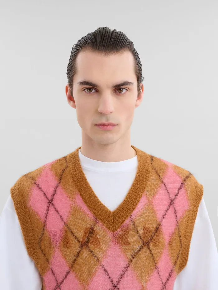 Brown Mohair Argyle Vest With Floating Threads Men Marni Knitwear