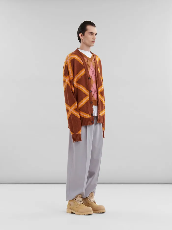 Brown Mohair Argyle Vest With Floating Threads Men Marni Knitwear