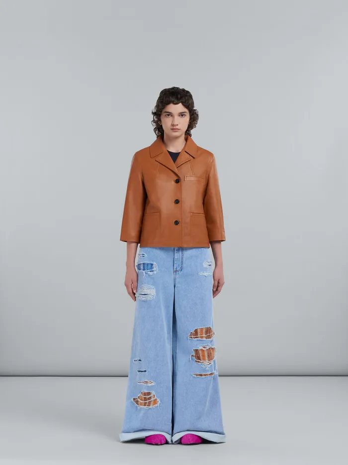 Brown Nappa Leather Jacket Women Marni Coats and Jackets