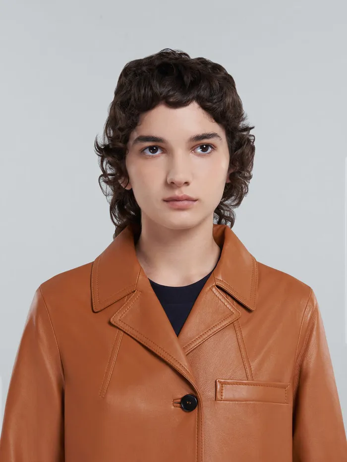 Brown Nappa Leather Jacket Women Marni Coats and Jackets