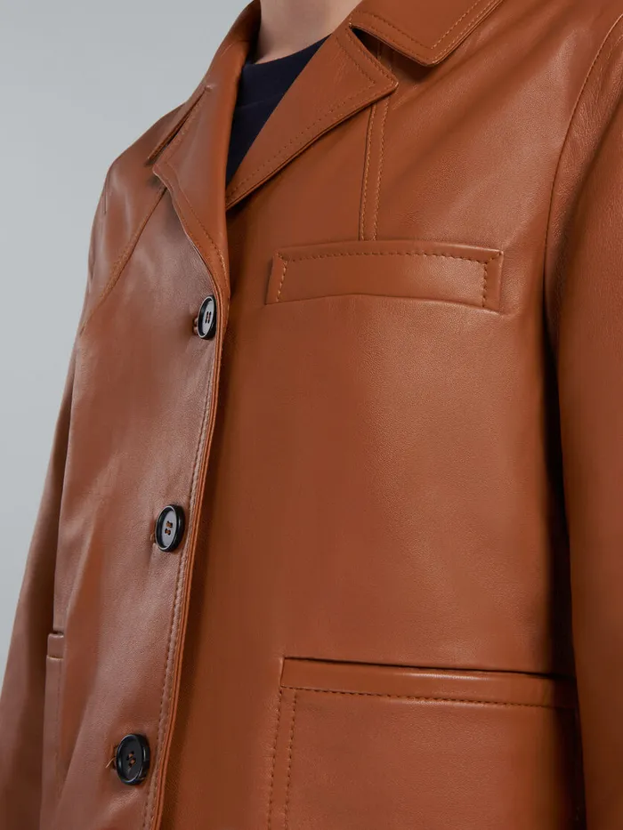 Brown Nappa Leather Jacket Women Marni Coats and Jackets