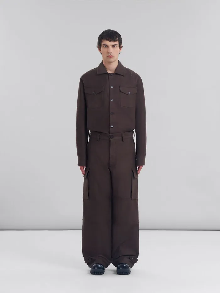 Brown Organic Cotton Cargo Trousers Men Marni Pants