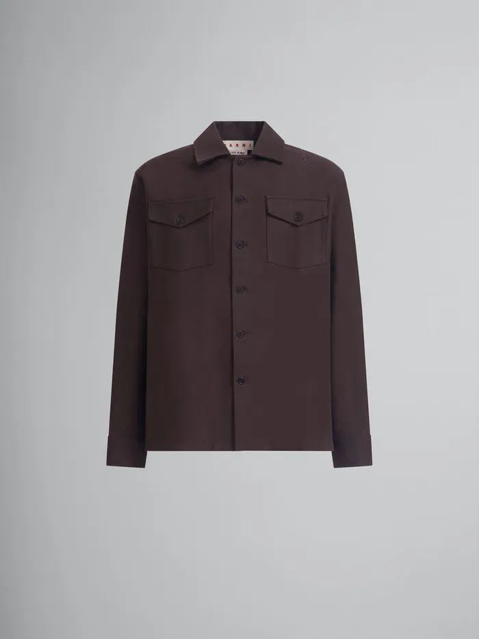 Brown Organic Cotton Satin Shirt Men Marni Tops and TShirts