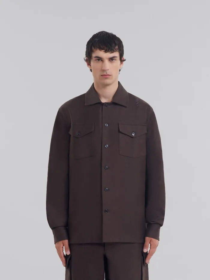 Brown Organic Cotton Satin Shirt Men Marni Tops and TShirts