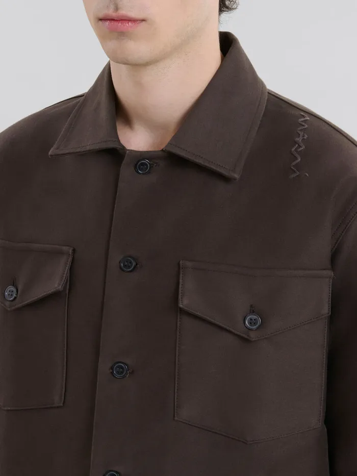 Brown Organic Cotton Satin Shirt Men Marni Tops and TShirts