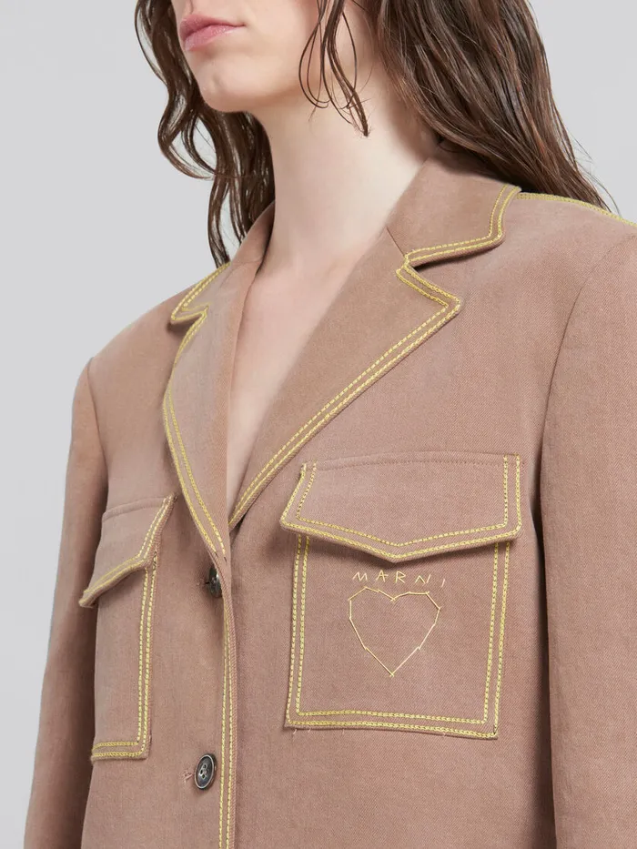 Brown Organic Denim Blazer With Contrast Stitching Women Marni Coats and Jackets