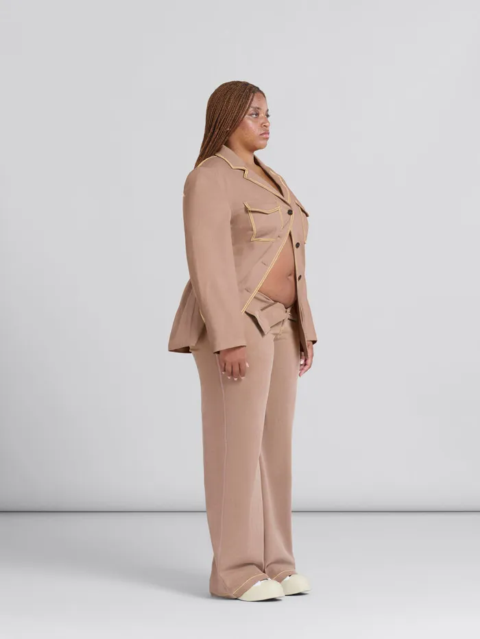 Brown Organic Denim Blazer With Contrast Stitching Women Marni Coats and Jackets