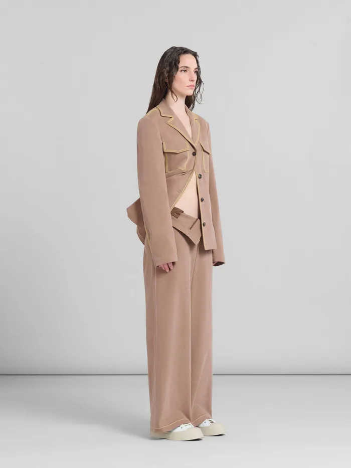 Brown Organic Denim Blazer With Contrast Stitching Women Marni Coats and Jackets