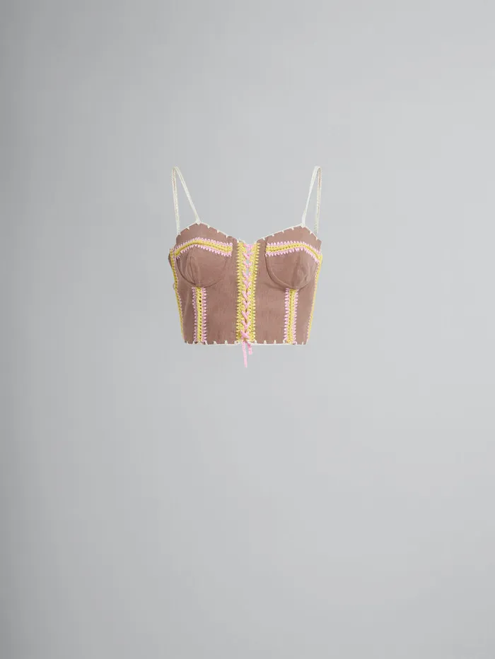 Brown Organic Denim Cami With Crochet Details Women Marni Tops and TShirts