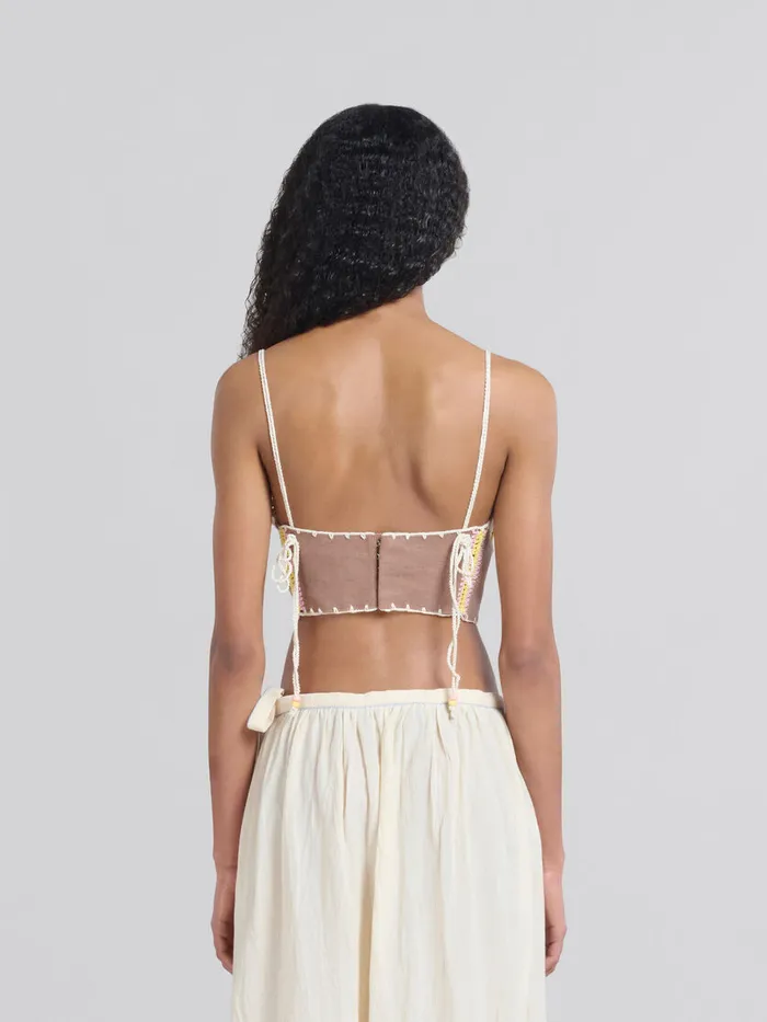Brown Organic Denim Cami With Crochet Details Women Marni Tops and TShirts