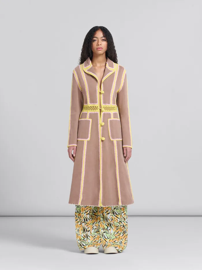 Brown Organic Denim Coat With Crochet Details Women Marni Coats and Jackets