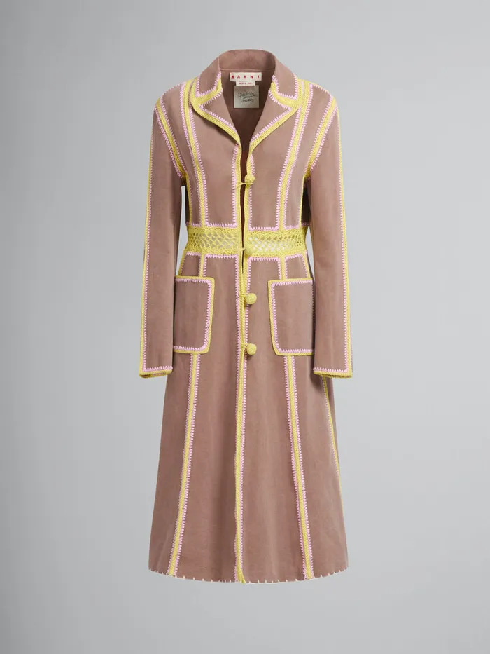 Brown Organic Denim Coat With Crochet Details Women Marni Coats and Jackets