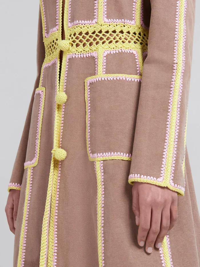 Brown Organic Denim Coat With Crochet Details Women Marni Coats and Jackets