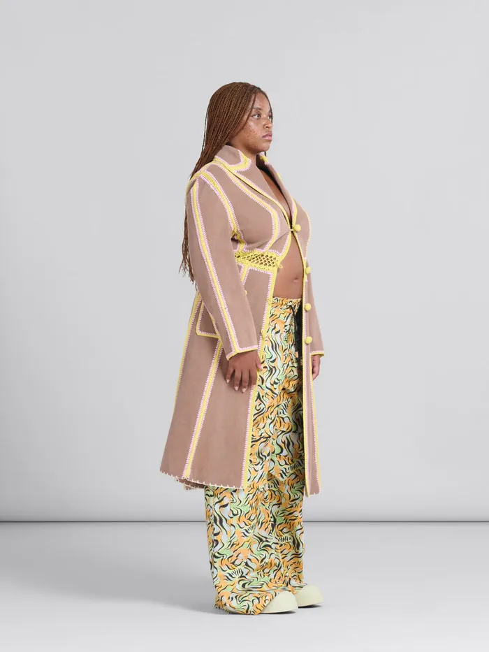 Brown Organic Denim Coat With Crochet Details Women Marni Coats and Jackets