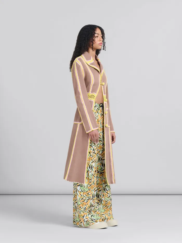Brown Organic Denim Coat With Crochet Details Women Marni Coats and Jackets