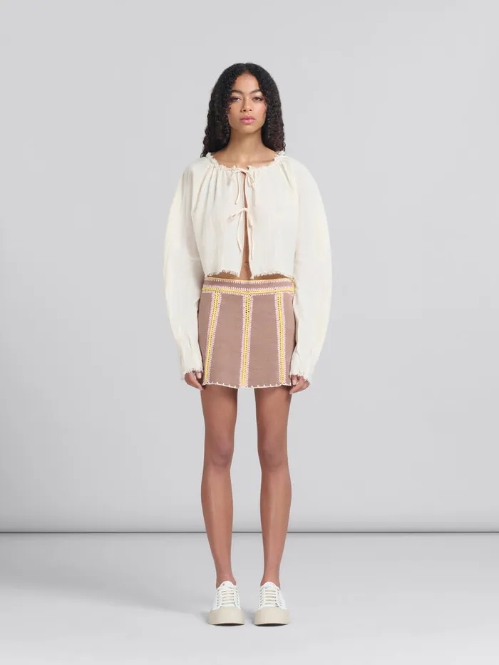 Brown Organic Denim Mini Skirt With Crochet Details Women Marni Skirts