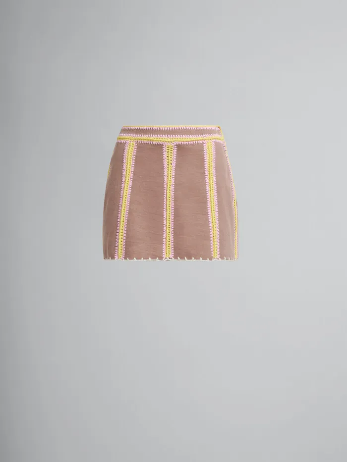 Brown Organic Denim Mini Skirt With Crochet Details Women Marni Skirts