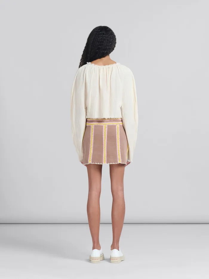 Brown Organic Denim Mini Skirt With Crochet Details Women Marni Skirts