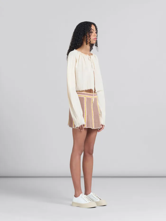 Brown Organic Denim Mini Skirt With Crochet Details Women Marni Skirts